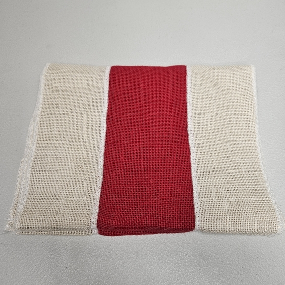 Burlap Table Runner Red Striped 11 x 70 Inch Rustic Natural Christmas Patriotic - Picture 2 of 5